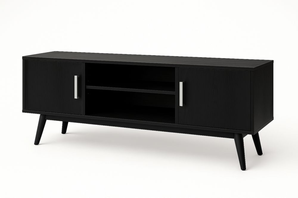 Mesa de TV MDF Preta com Puxadores de Aço 150x40x50(C×L×A)cm-Nestgemuet