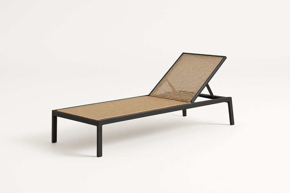 Espreguiçadeira de Aço Preto e Rattan Sintético Bege 200x70x40(C×L×A)cm-Nestgemuet