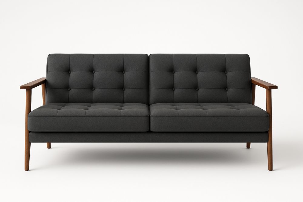 Sofá de dois lugares em tecido de poliéster cinza com estrutura de madeira maciça-Nestgemuet