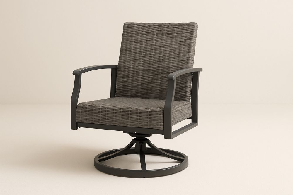 Poltrona giratória para exterior com estrutura de alumínio e assento em fibra sintética cinza-Nestgemuet