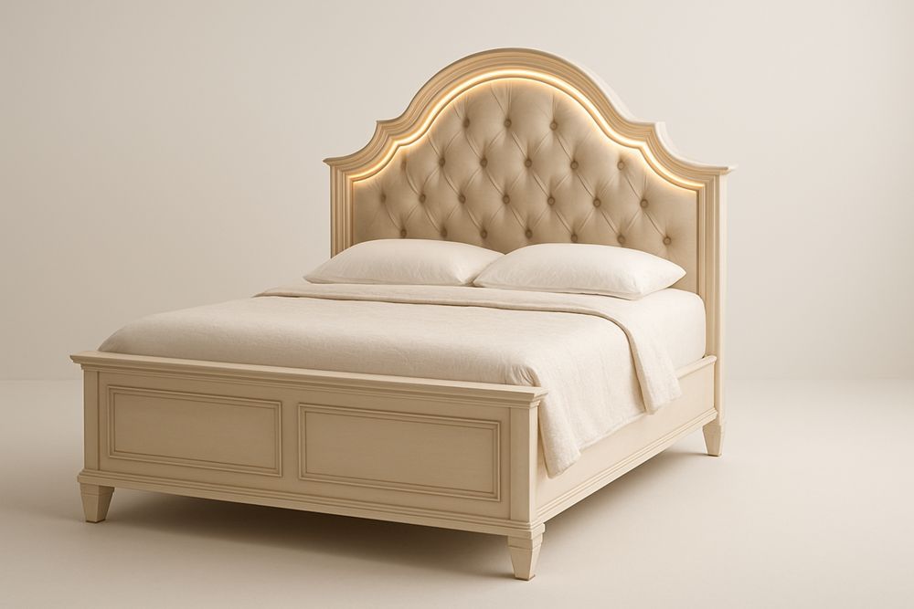 Cama Queen Cabeceira Estofada Luz LED Madeira maciça210x160x150(C×L×A) cm-Nestgemuet