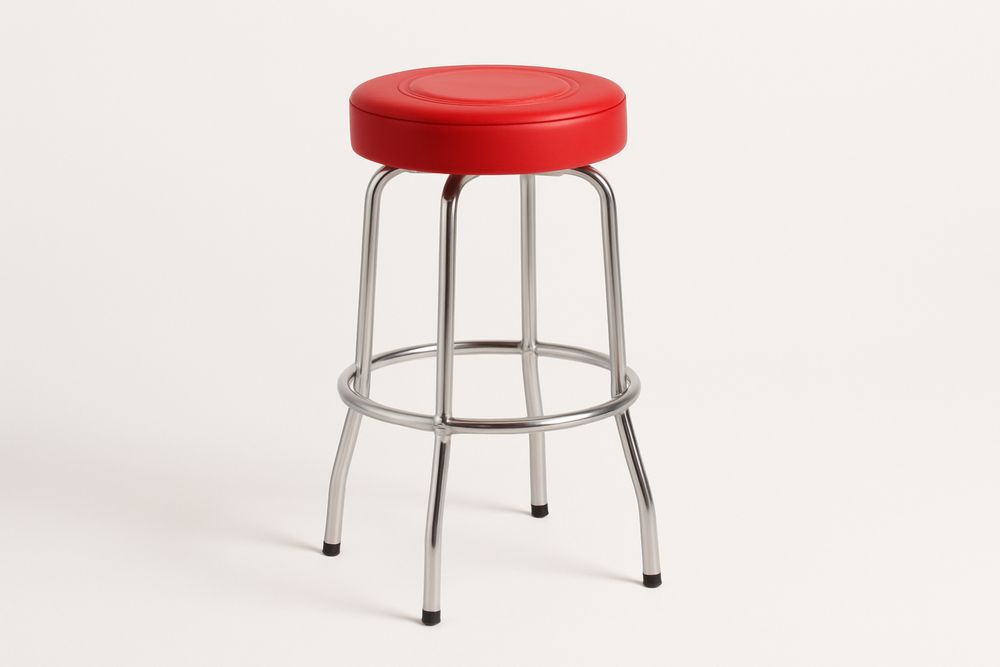 Banco Alto Redondo PU Vermelho Estrutura Aço-Nestgemuet