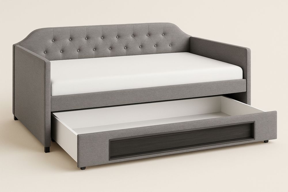 Cama com gaveta em tecido de poliéster cinza-Nestgemuet