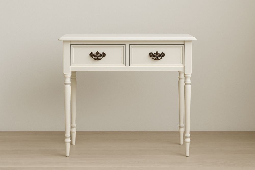 Mesa decorativa em madeira maciça com gavetas na cor creme  80x35x75(L×P×A)cm-Nestgemuet