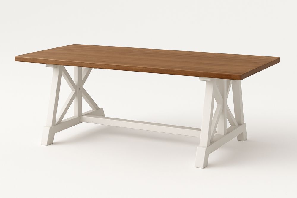 Mesa de Jantar Retangular Madeira maciça e MDF Branco/Castanho-Nestgemuet