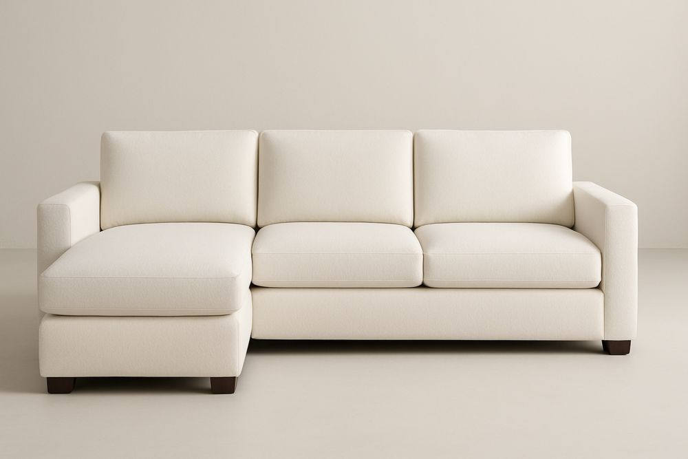 Sofá Seccional em Tecido de Poliéster Branco com Estrutura de Madeira de carvalho-Nestgemuet