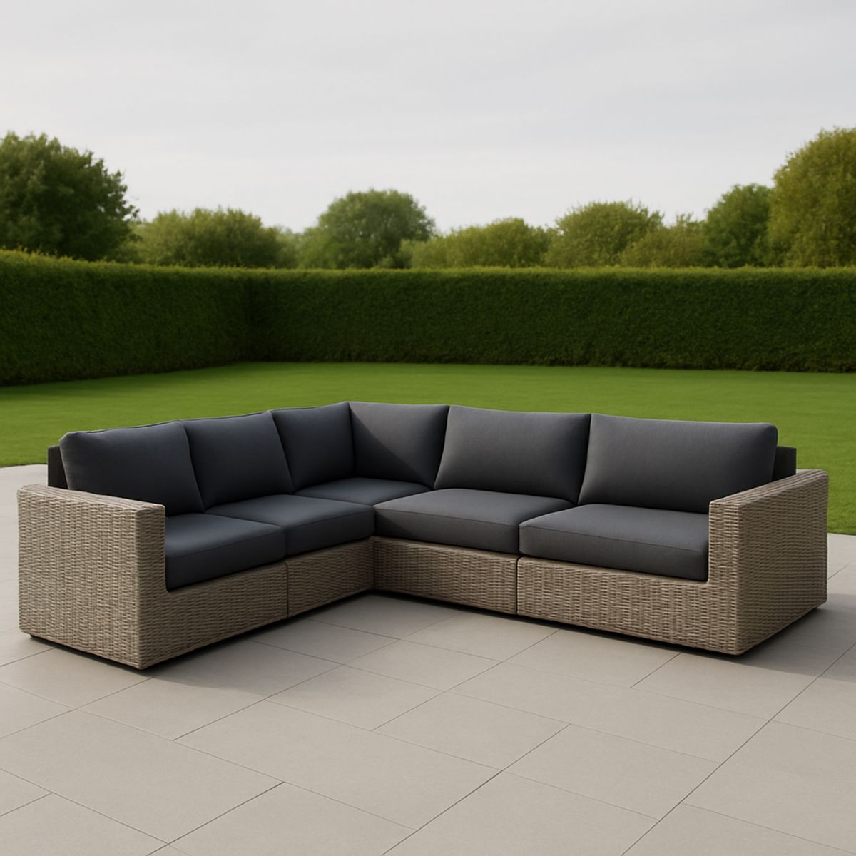 Szürke Szintetikus Rattan Sarok Kanapé Szett Párnákkal