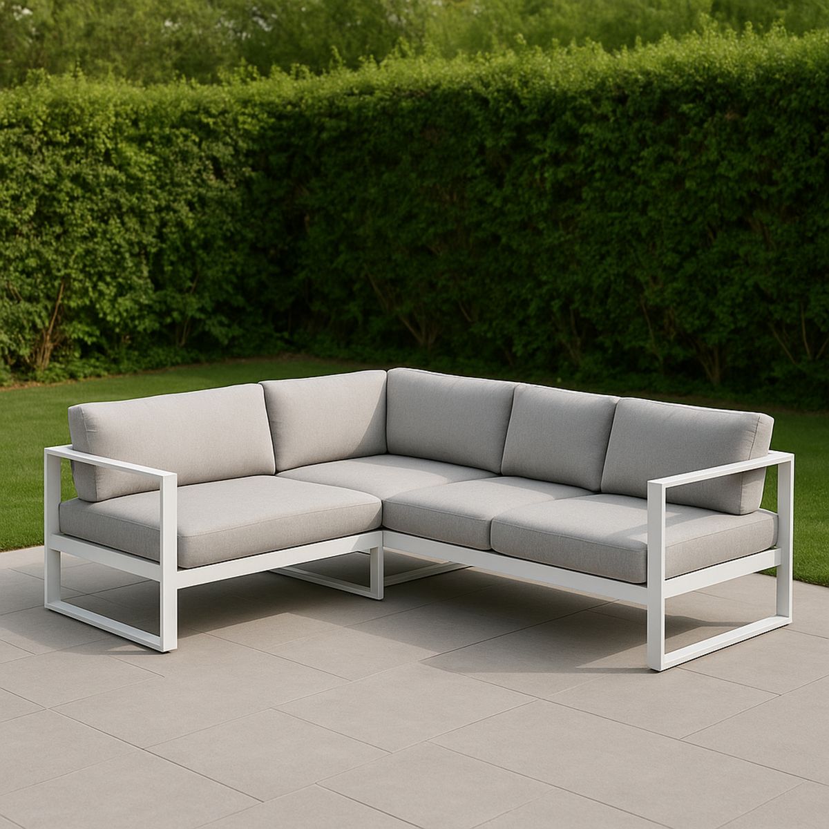 Kültéri sarok kanapé szett szürke poliészter huzattal és alumínium vázzal