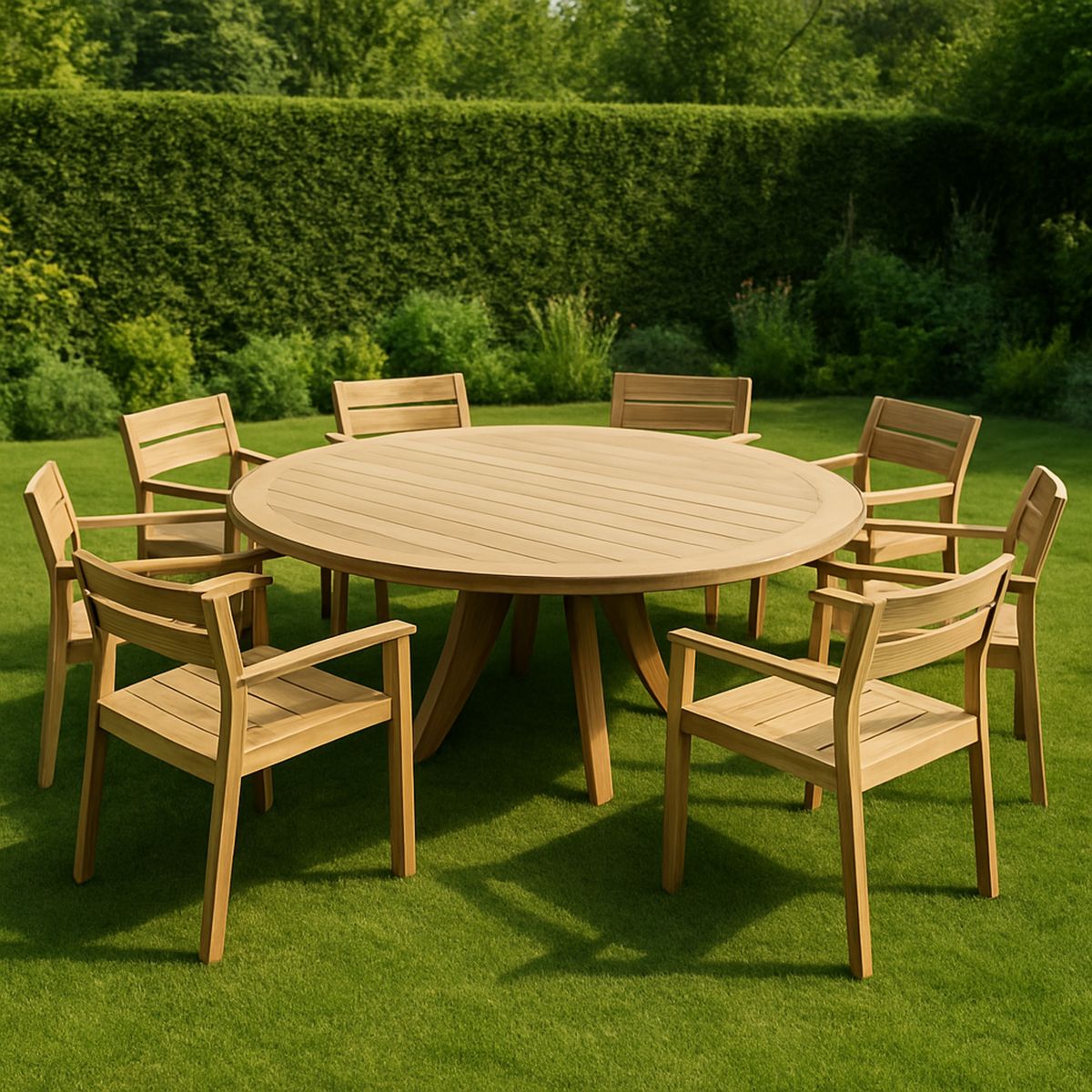 Kerti 8 személyes kerek teakfa étkezőgarnitúra