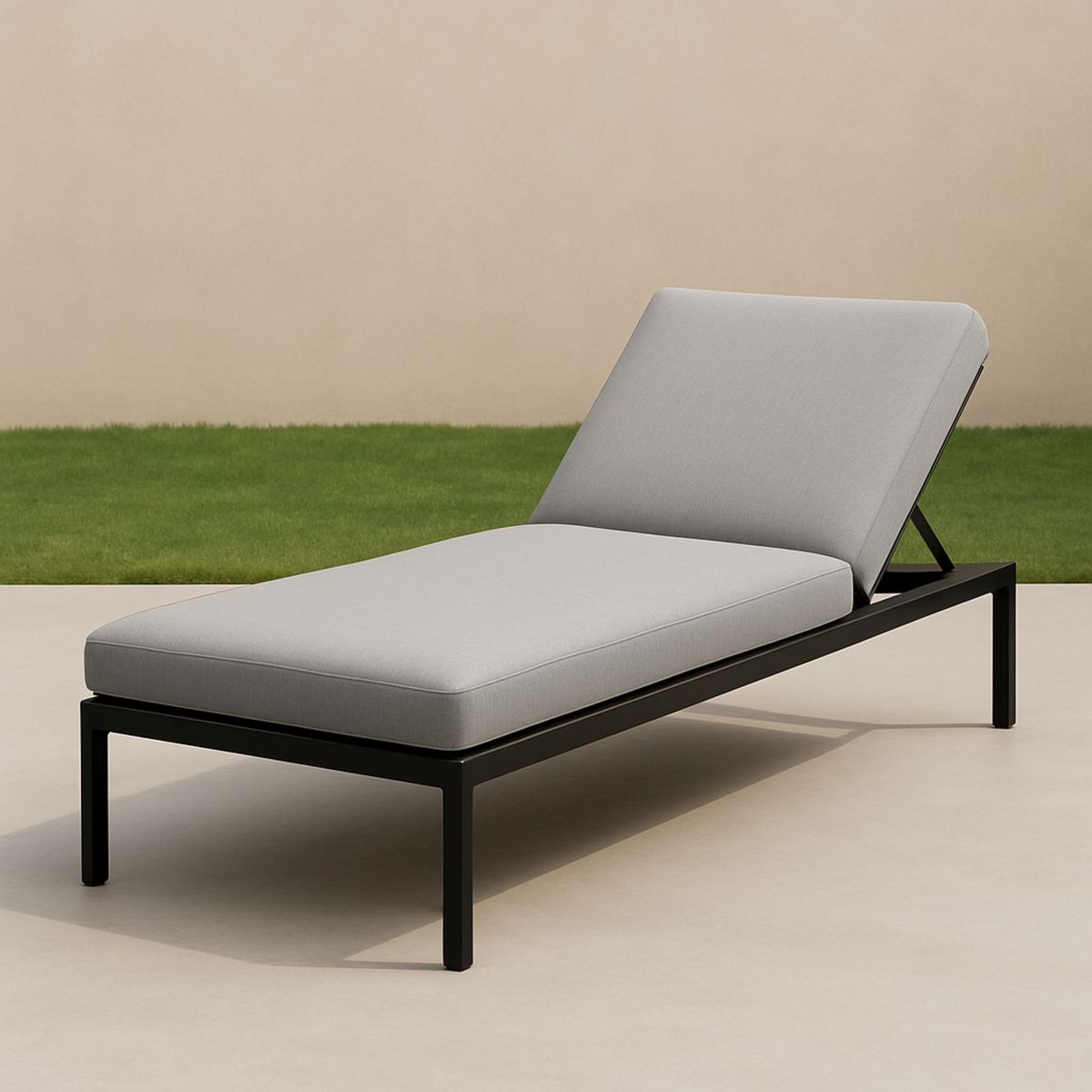 Állítható kerti napágy fekete alumínium kerettel és szürke poliészterpárnával