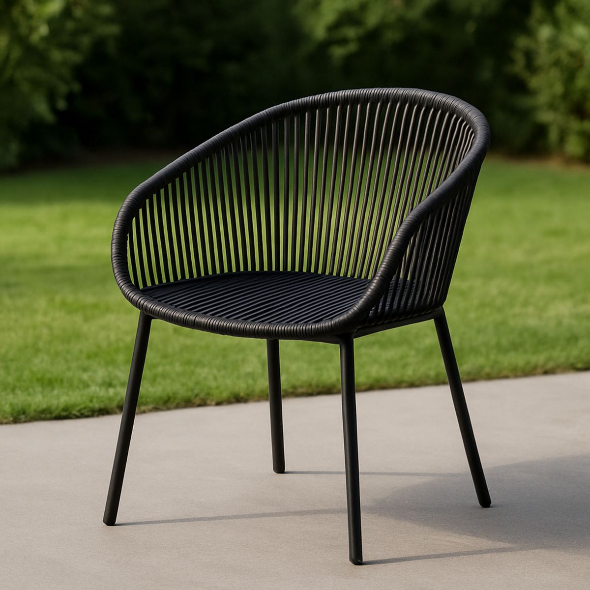 Kültéri fekete fémszék poliuretán huzattal