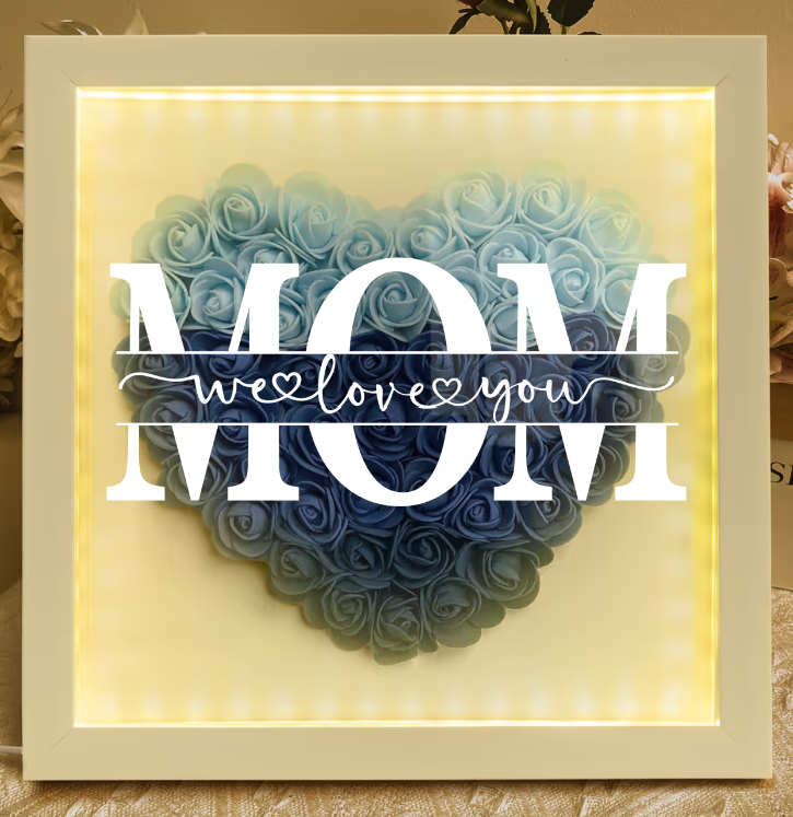 Mother's Day Gifts, We Love You Mom - Personalized Flower Shadow Box With LED Light