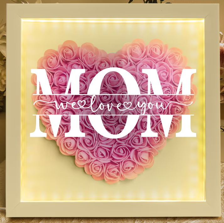 Mother's Day Gifts, We Love You Mom - Personalized Flower Shadow Box With LED Light