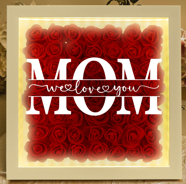 Mother's Day Gifts, We Love You Mom - Personalized Flower Shadow Box With LED Light