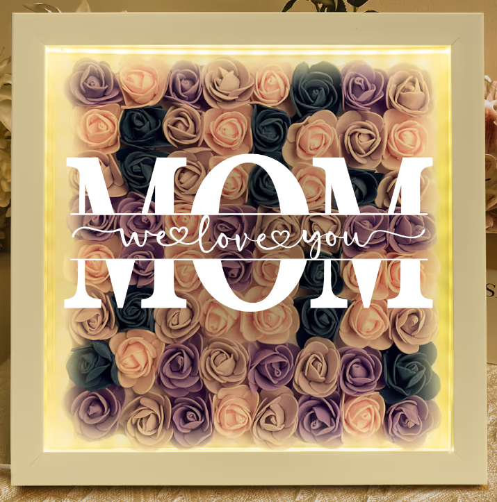 Mother's Day Gifts, We Love You Mom - Personalized Flower Shadow Box With LED Light