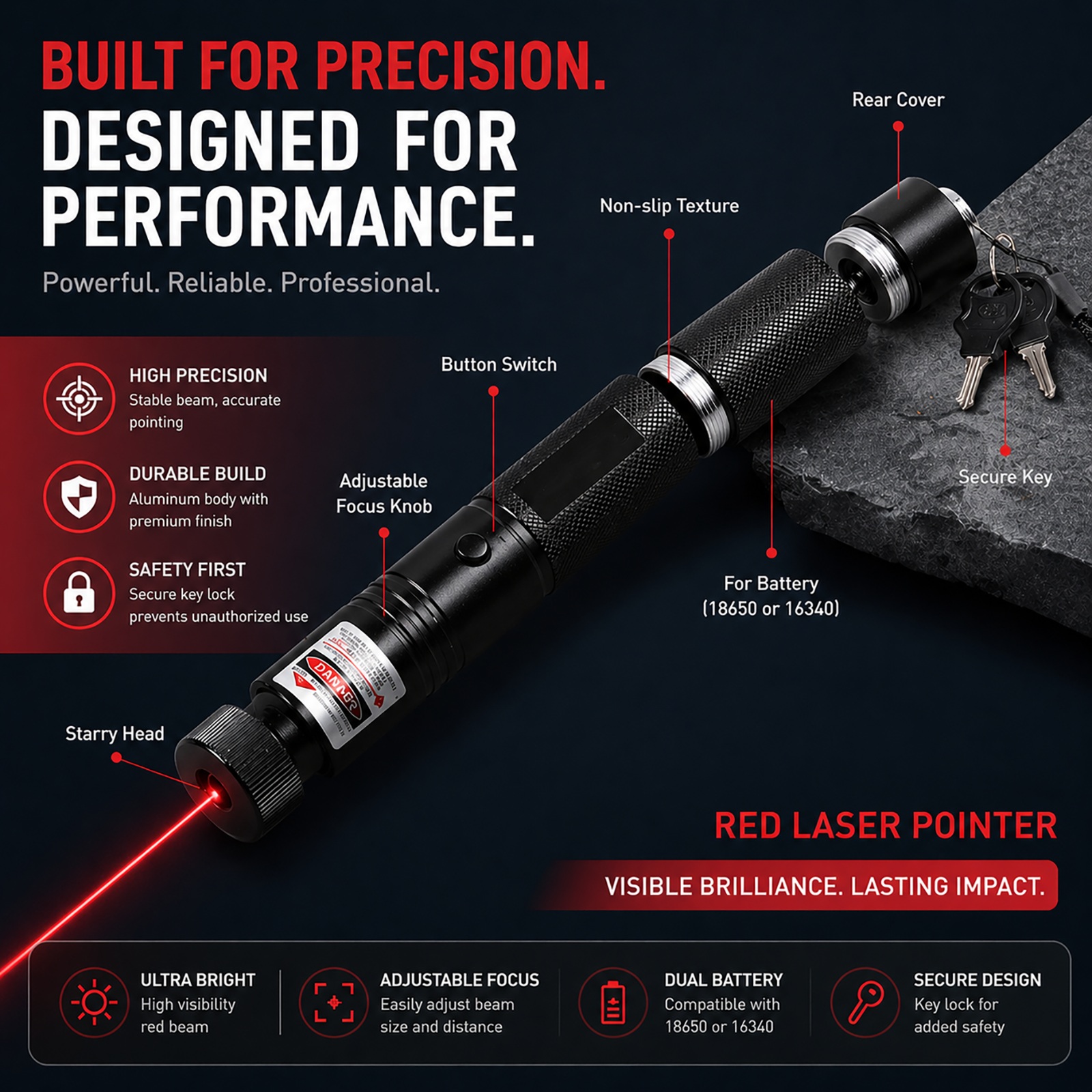 Precision Red Laser with Safety Lock Design