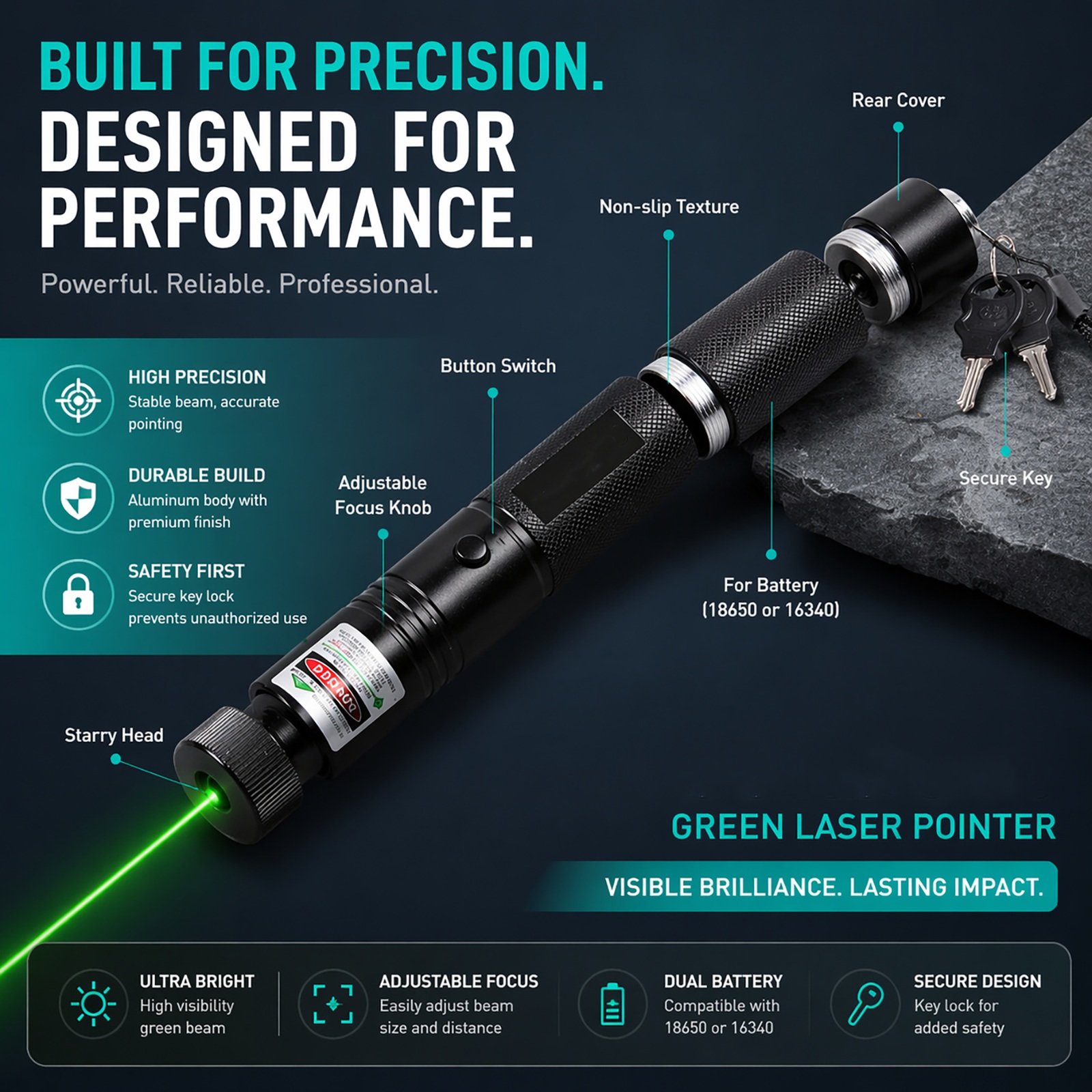 Precision Green Laser with Safety Lock Design