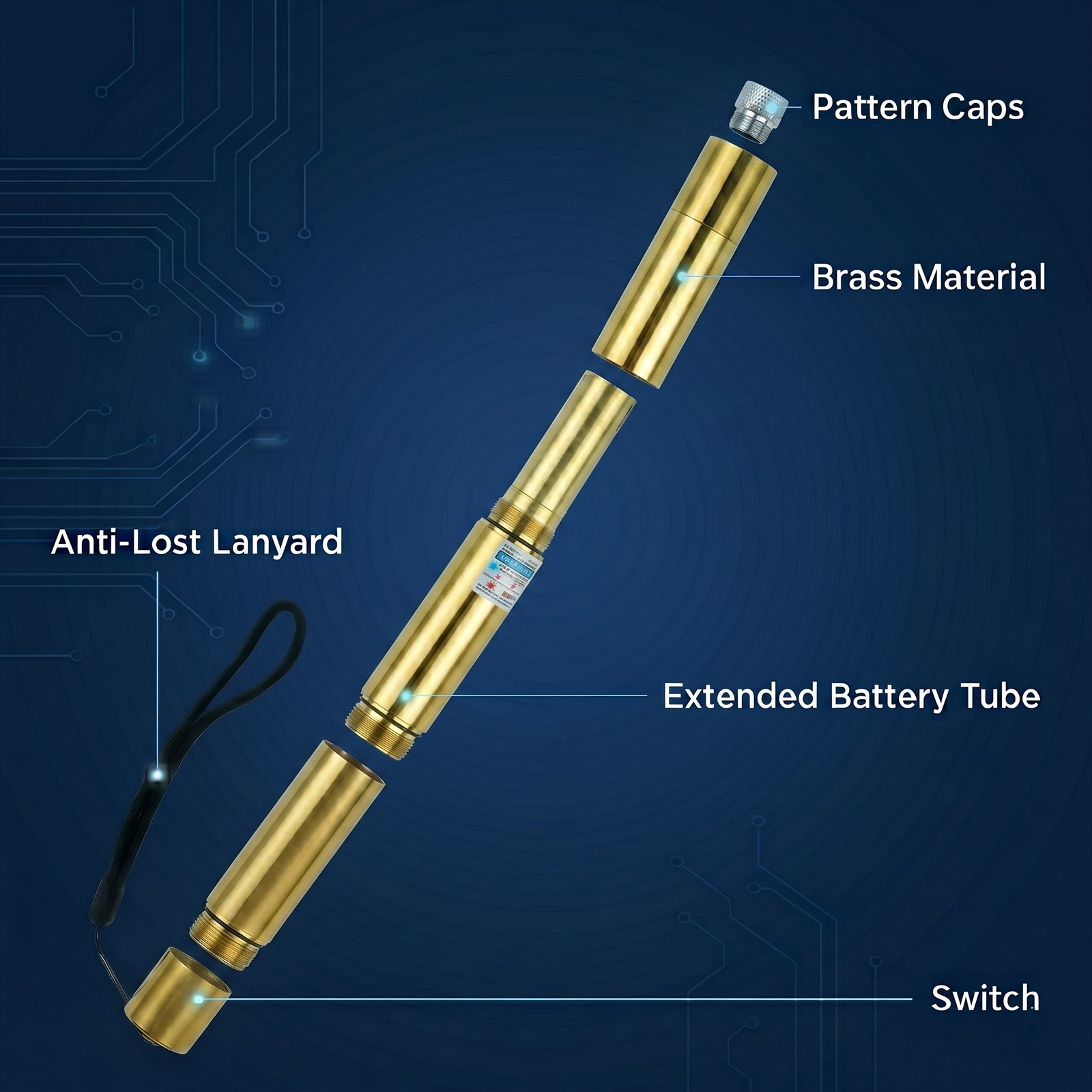 Copper Blue Laser Pointer High Power 450nm with 5 Patten Lens