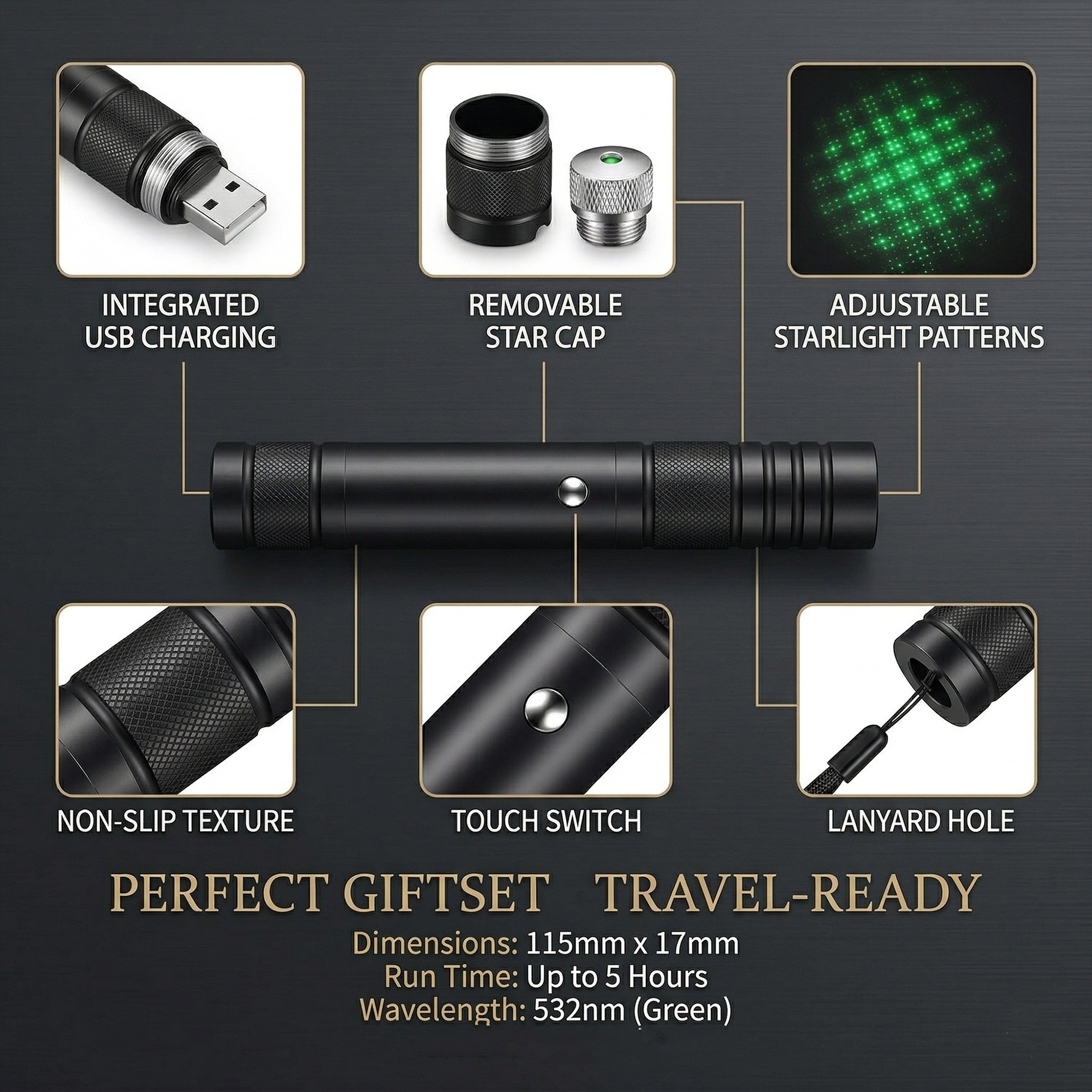 2 Pack High Power Green Laser Pointer with USB Rechargeable