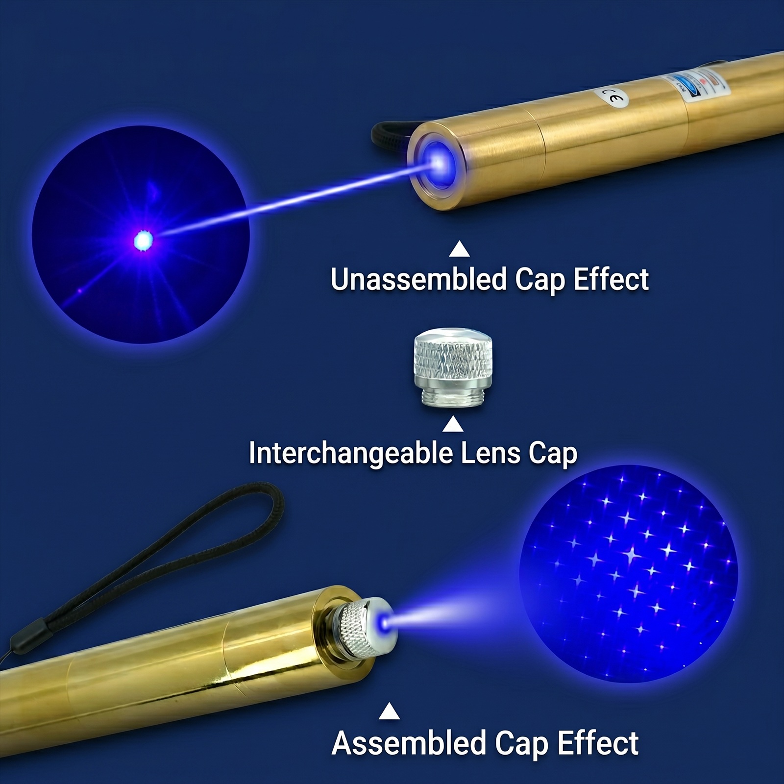 Copper Blue Laser Pointer High Power 450nm with 5 Patten Lens