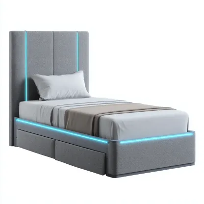 Lit simple en tissu avec éclairage LED 200x95x110 cm - gris - design moderne-Licordanest