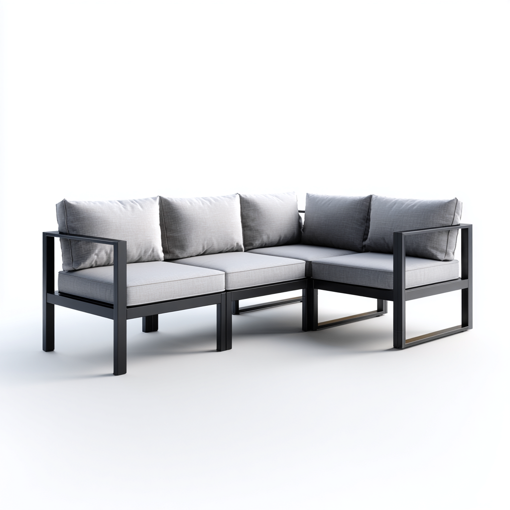 Canapé de jardin aluminium 210x150x75 cm - Gris-Noir - Pour extérieur - Style moderne-Licordanest