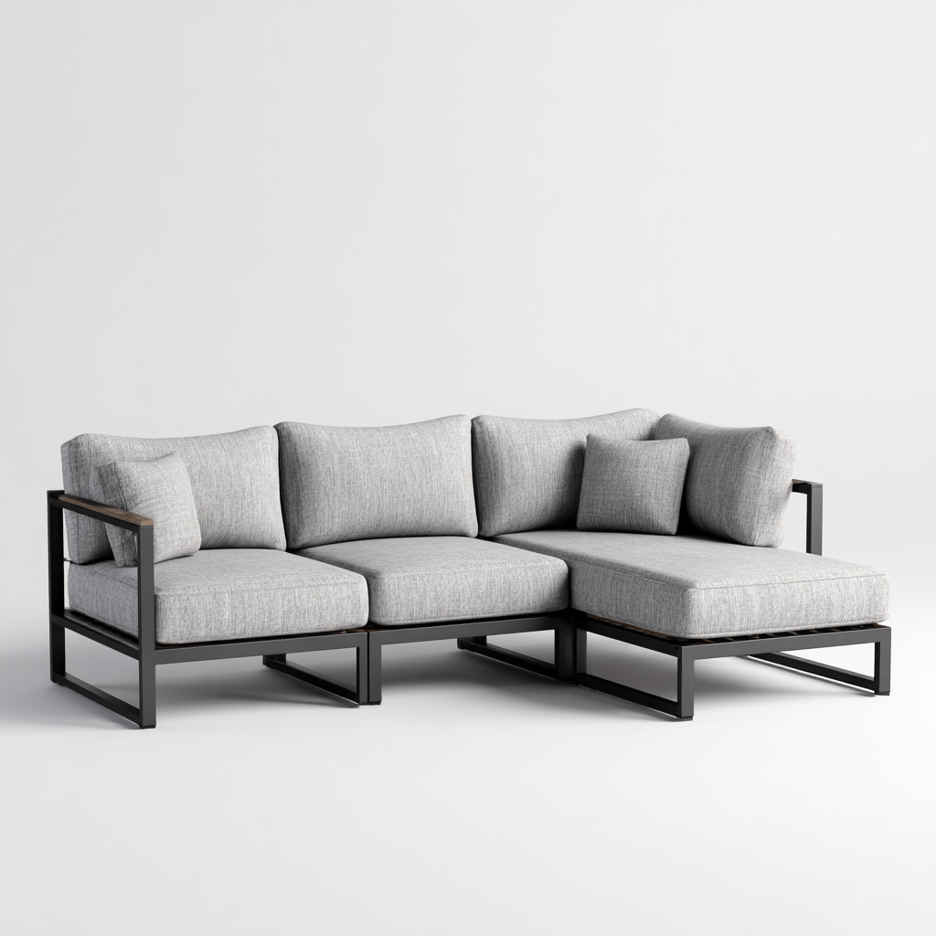 Canapé de jardin modulable revêtement tissu extérieur 260x200x75 cm - Gris et noir - Style contemporain-Licordanest