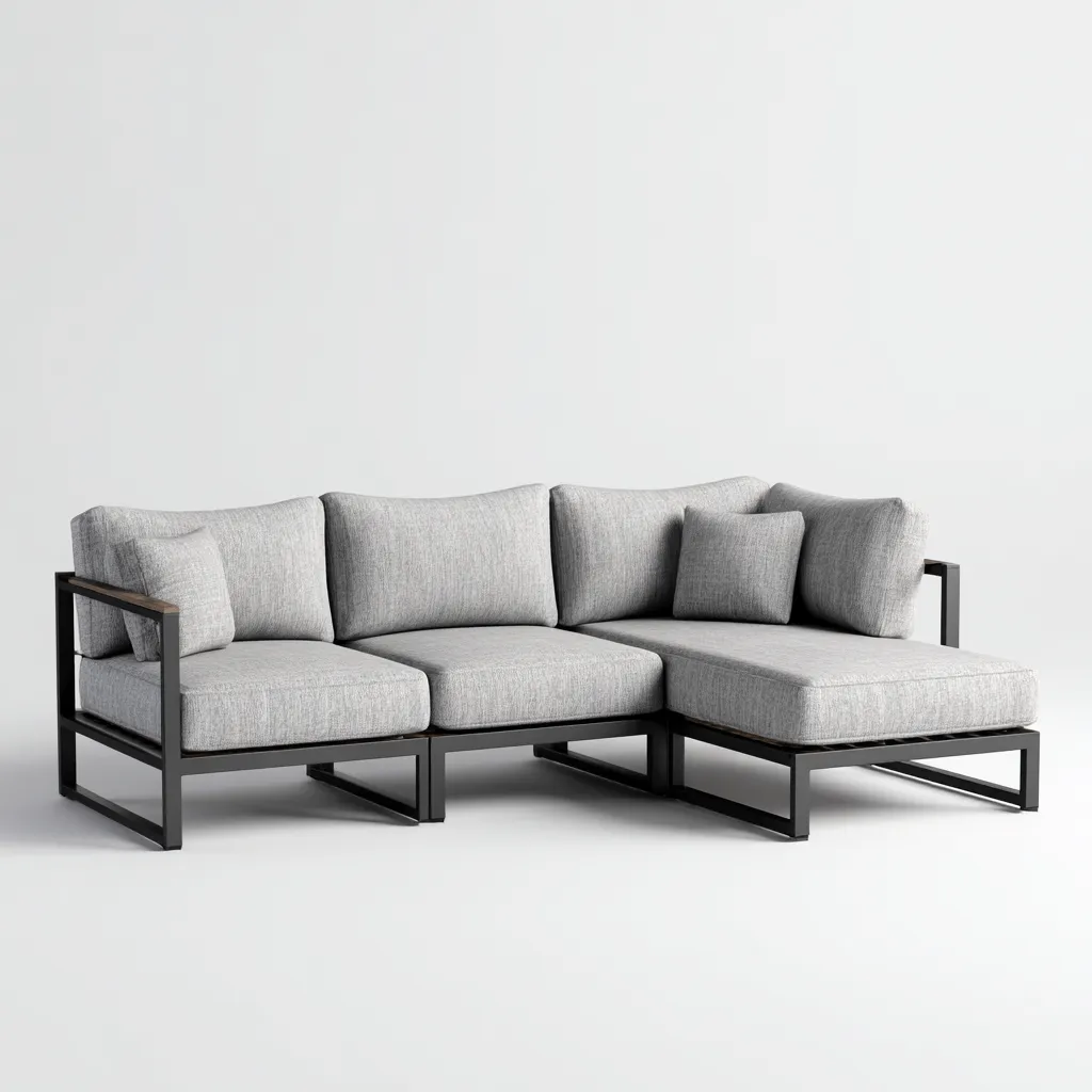 Canapé de jardin modulable revêtement tissu extérieur 260x200x75 cm - Gris et noir - Style contemporain-Licordanest