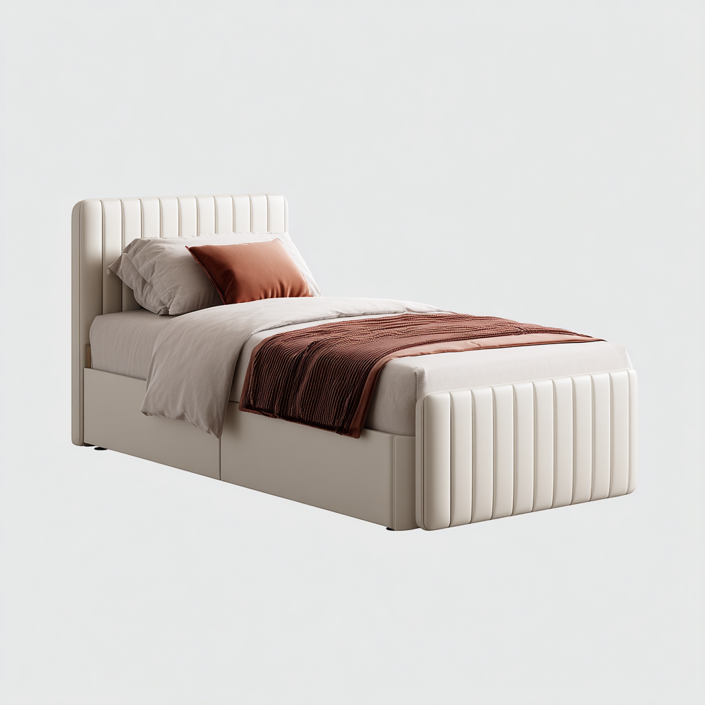 Lit simple revêtement tissu rembourré 200x90x95 cm - Beige - Style contemporain-Licordanest