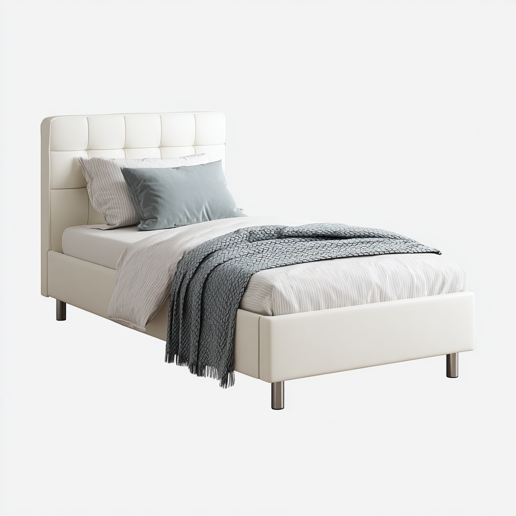 Lit simple structure rembourrée avec tête de lit capitonnée 200x90x100 cm - beige - couchage intérieur style contemporain-Licordanest