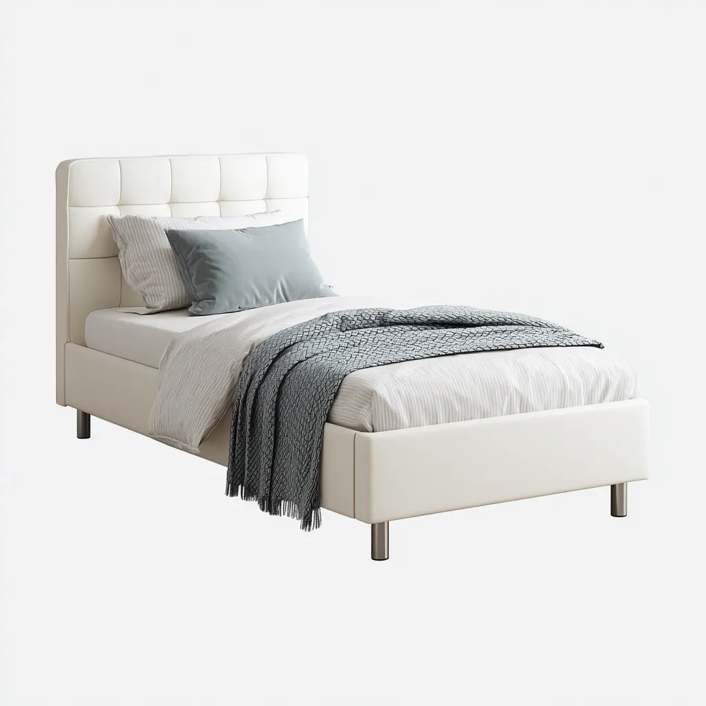 Lit simple structure rembourrée avec tête de lit capitonnée 200x90x100 cm - beige - couchage intérieur style contemporain-Licordanest