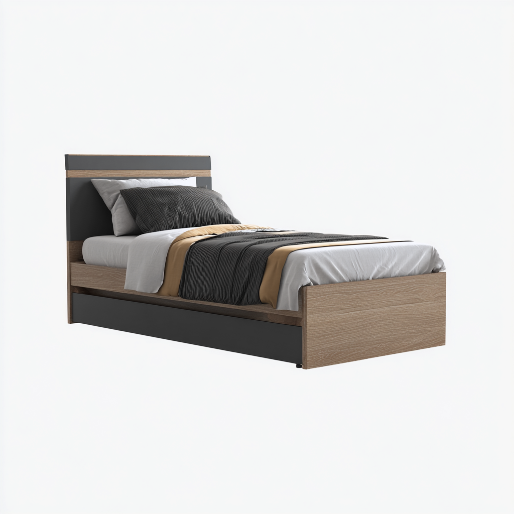 Lit simple bois 200x90x90 cm - Bois-Gris - Pour chambre - Style moderne-Licordanest