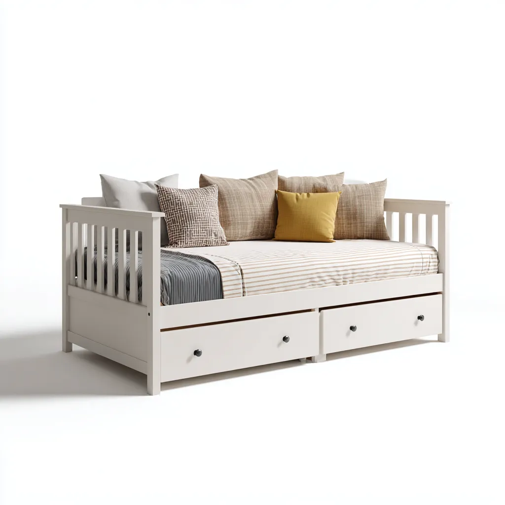 Canapé lit structure bois avec tiroirs intégrés 200x90x75 cm - blanc - couchage et assise intérieure style scandinave-Licordanest