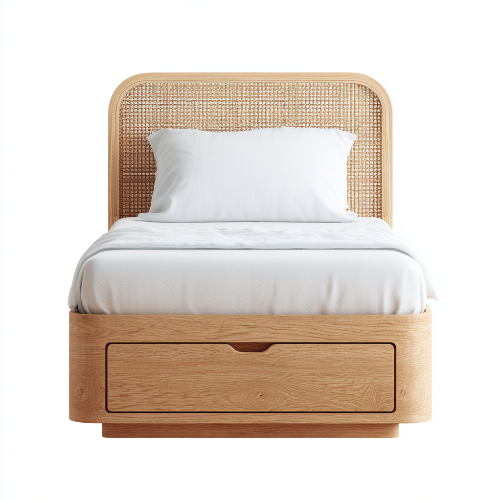 Lit simple structure bois avec tiroir de rangement 200x90x100 cm - Bois naturel - Style scandinave-Licordanest