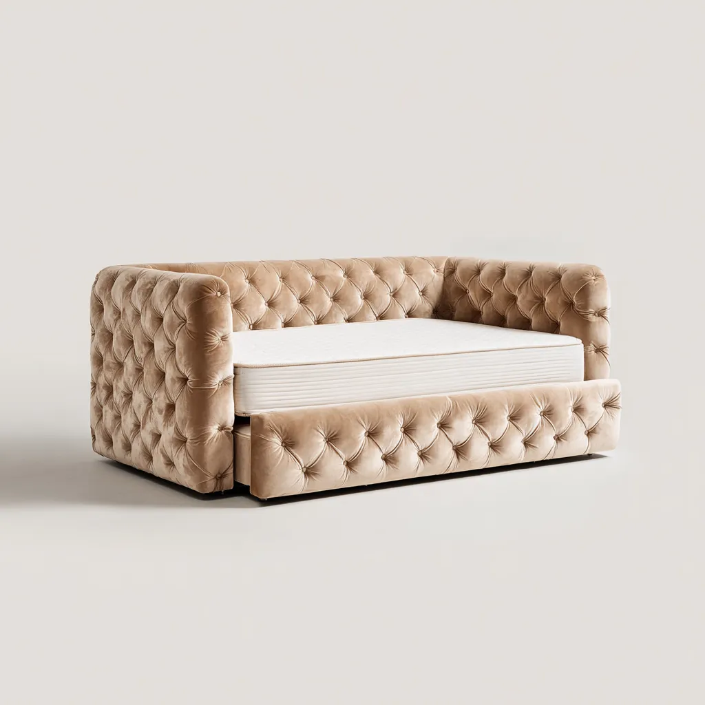 Canapé lit revêtement tissu capitonné 200x95x85 cm - Beige - Style élégant-Licordanest