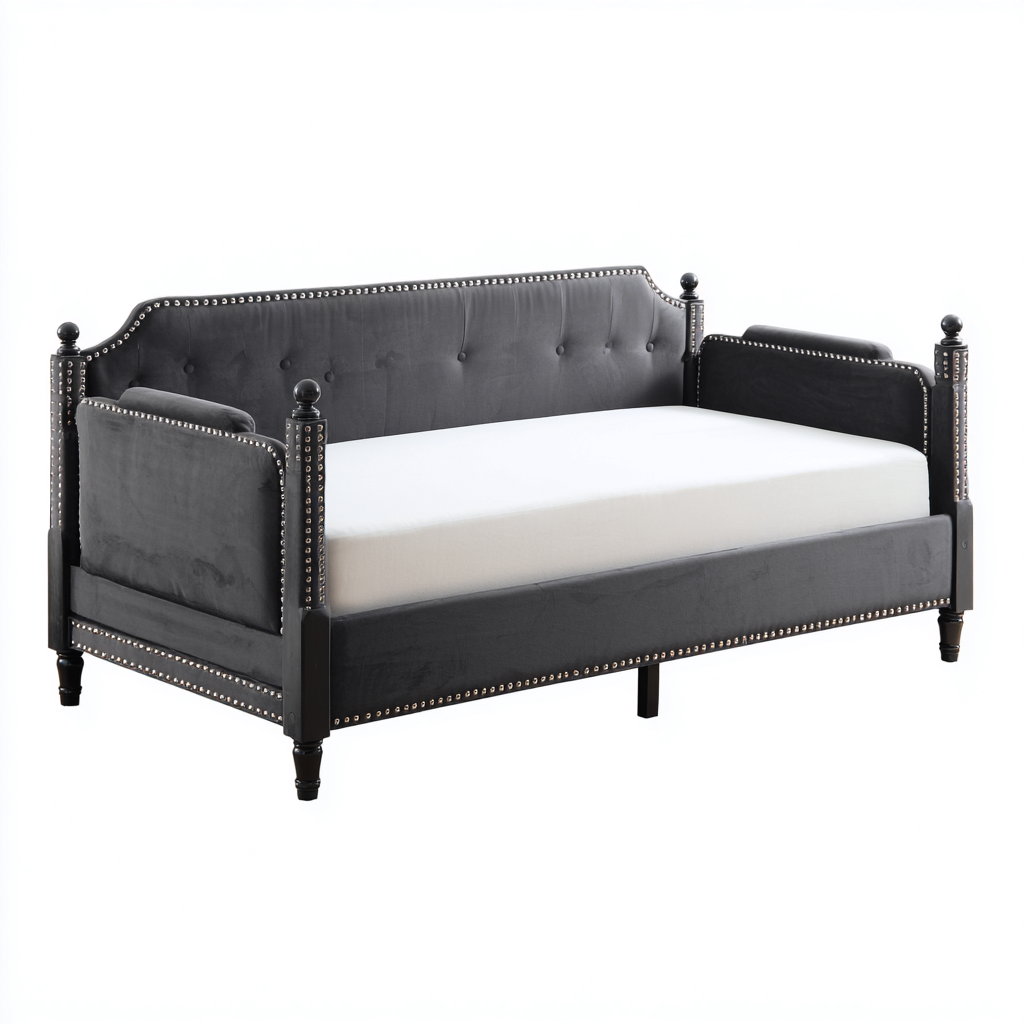 Canapé lit en tissu capitonné 200x90x85 cm - Gris foncé - Style classique pour salon et chambre-Licordanest