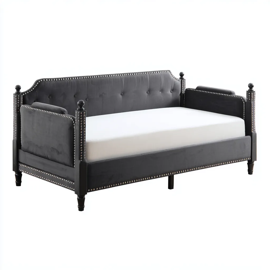 Canapé lit en tissu capitonné 200x90x85 cm - Gris foncé - Style classique pour salon et chambre-Licordanest