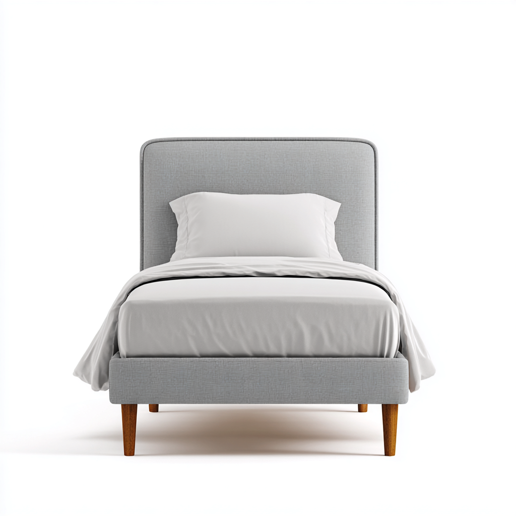 Lit simple structure rembourrée avec tête de lit textile 200x90x95 cm - gris clair - couchage intérieur style contemporain-Licordanest