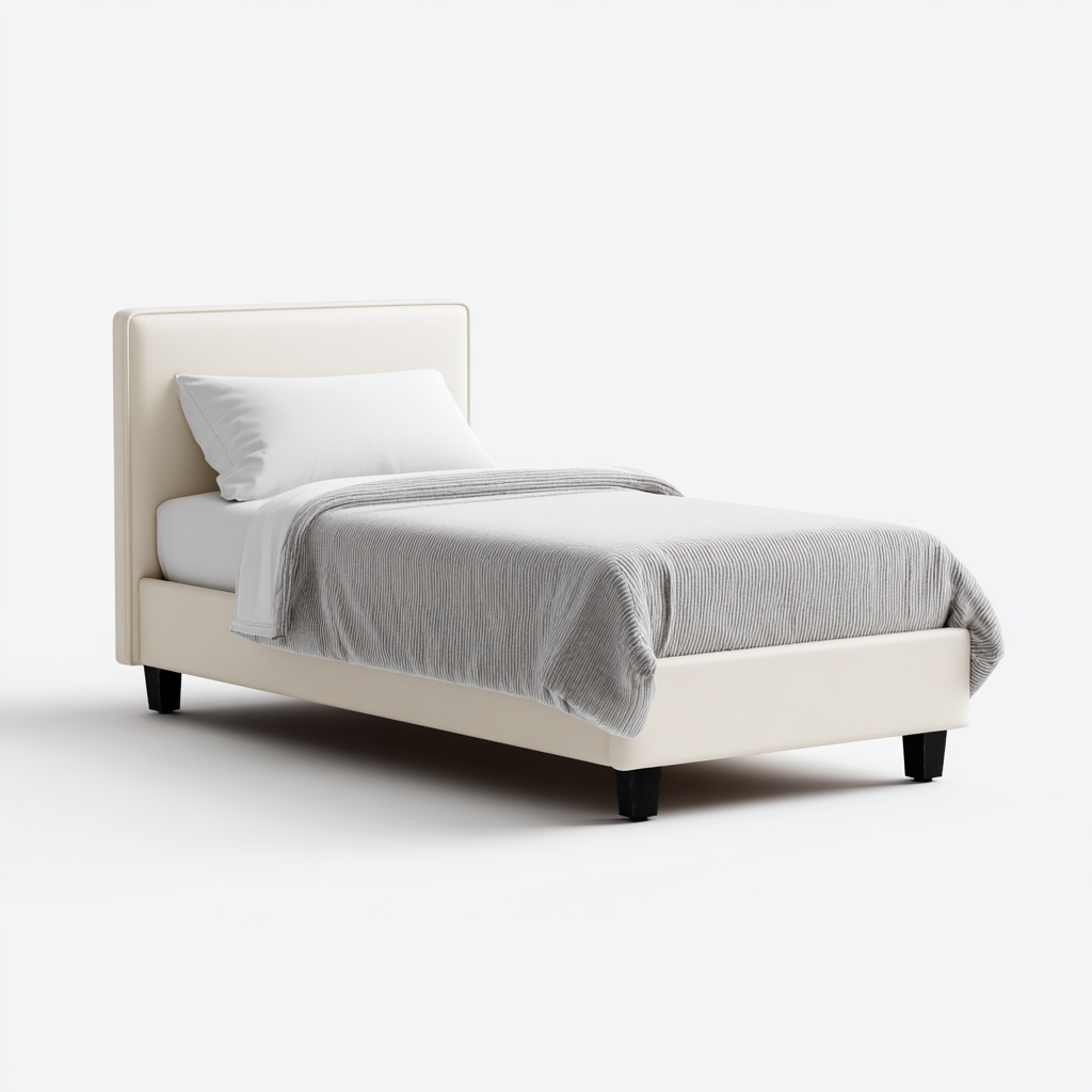 Lit simple tapissé en tissu 200x90x95 cm - Beige - Design moderne pour chambre-Licordanest