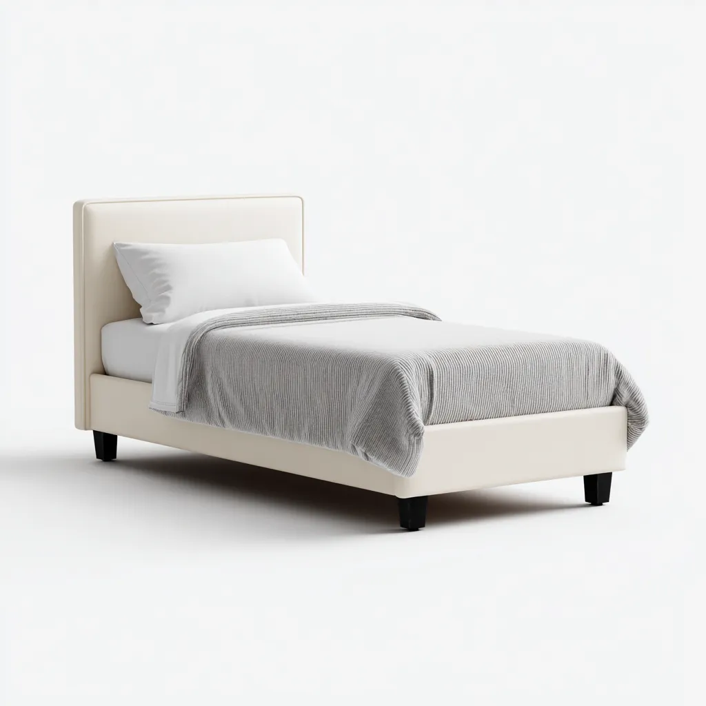 Lit simple tapissé en tissu 200x90x95 cm - Beige - Design moderne pour chambre-Licordanest