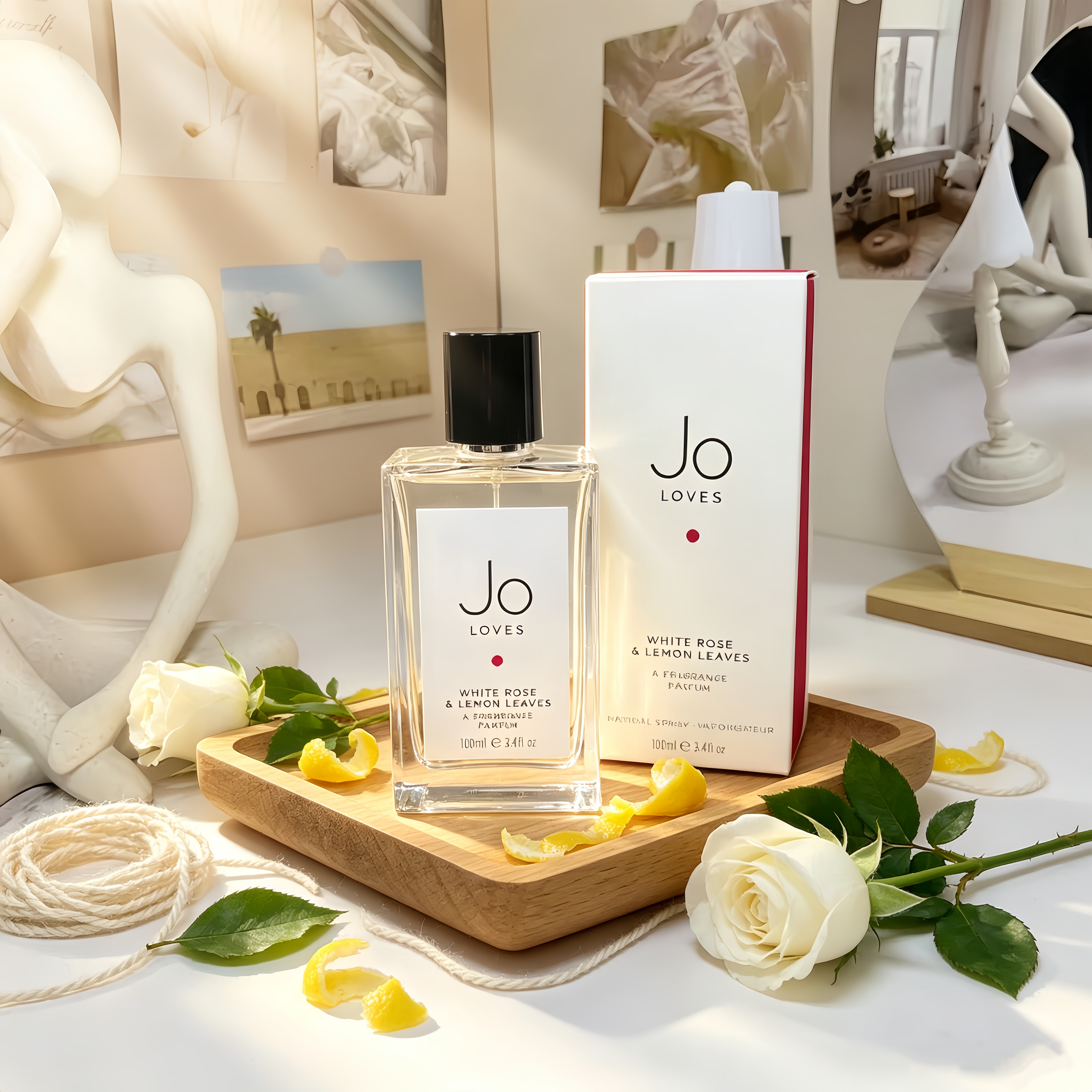 Jo Loves White Rose & Lemon Leaves Eau de Parfum, Fresh Unisex Floral Citrus Perfume 100ml
