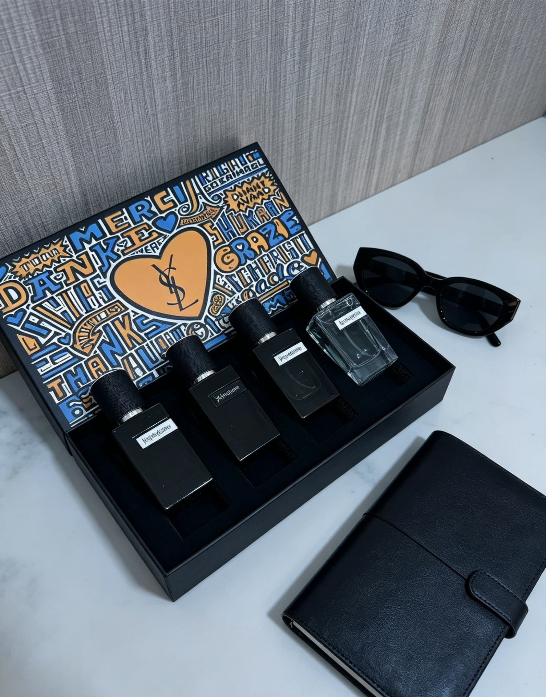 YSL Limited Edition Graffiti Heart Men’s Perfume Gift Set, 3 Classic Woody Masculine Scents For Travel & Sampling