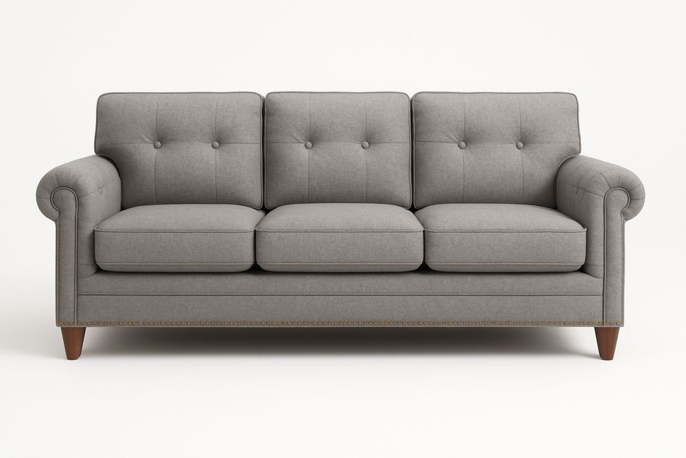 Sofá Cinza 3 Lugares Linho Madeira Maciça Estrutura 300x90x85(C×L×A)cm