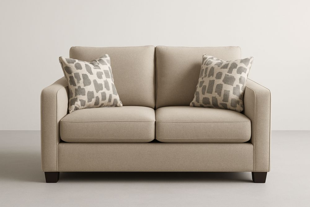 Sofá 2 Lugares Bege Tecido Algodão e Linho