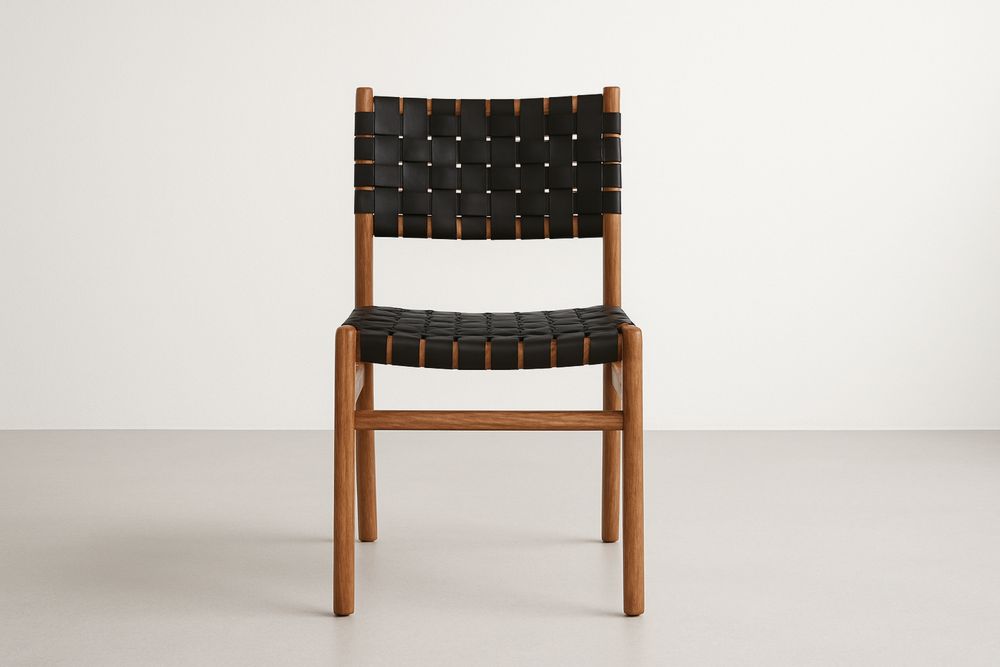 Cadeira de jantar Madeira maciça com Assento de Couro Sintético Preto Altura 80cm