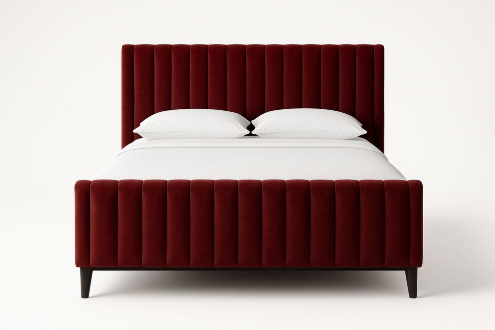 Estrutura de cama de casal estofada em veludo vermelho Largura160cm