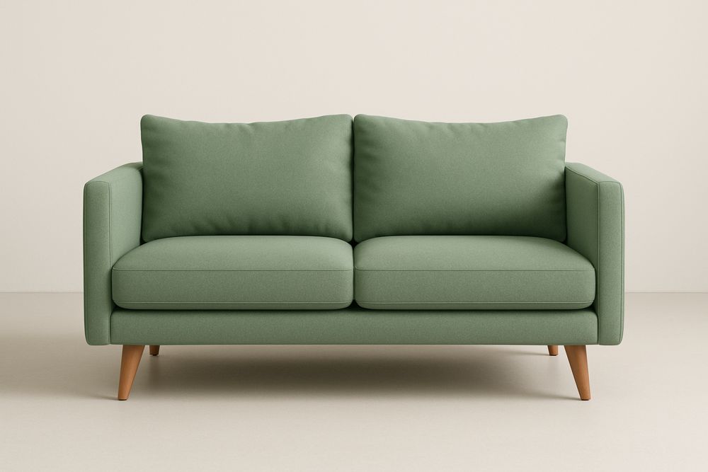 Sofá 2 Lugares Verde Tecido Poliester com Pés de Madeira Maciça