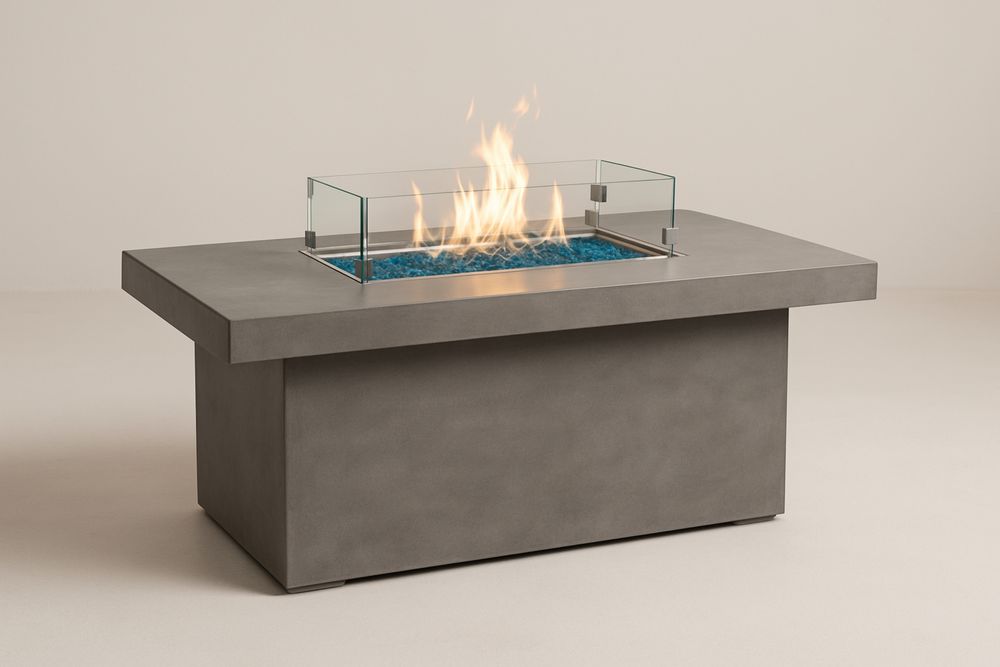 Mesa de Exterior com Lareira a Gás Cinza em Concreto e Vidro Temperado 100x50x40(C×L×A)cm