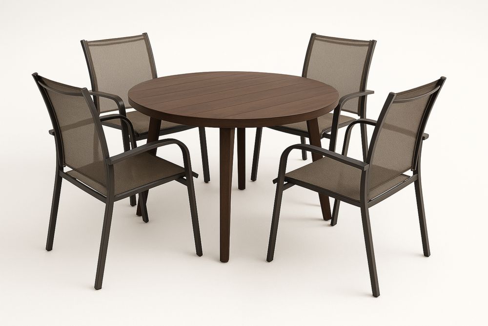 Conjunto de Mesa Redonda com 4 Cadeiras em Madeira de teca e Aço