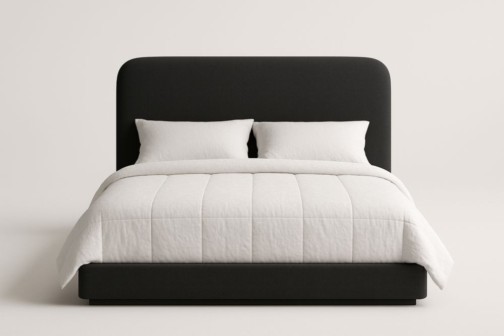 Cama de Casal Preta Estofada com Cabeceira 200x160(C×L) cm